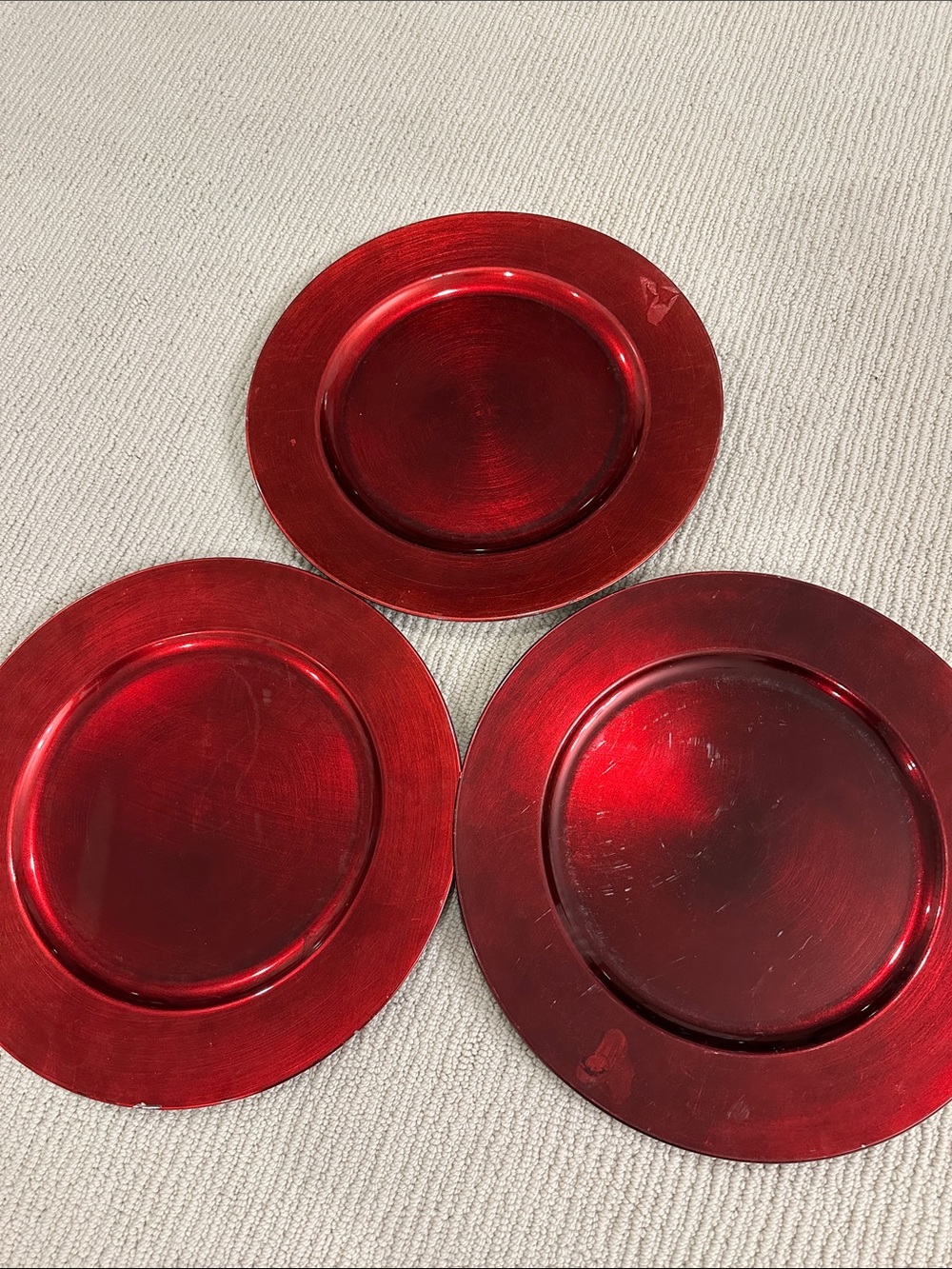 Set of 3 Red Decorative Charger Plates